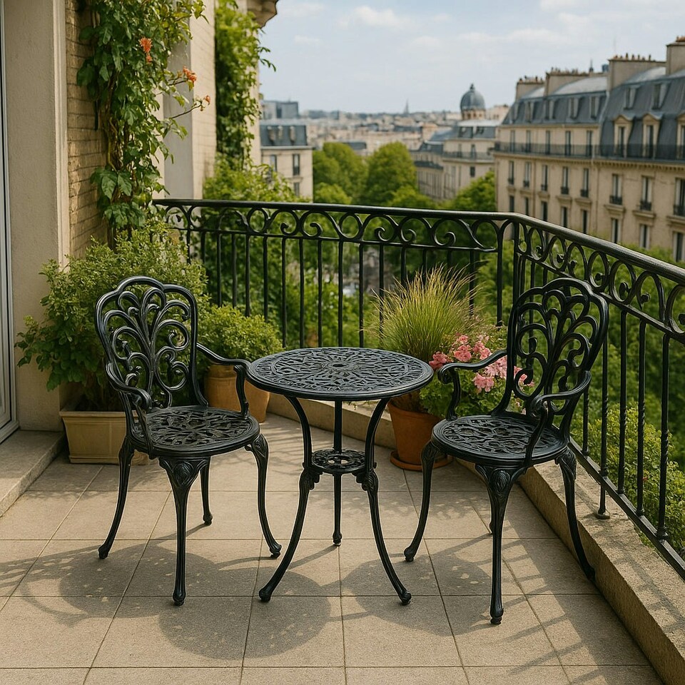 image 1 of Centurion Supports BANGUI Black Garden and Patio Table and 2 Chairs Cast Aluminium Bistro Set