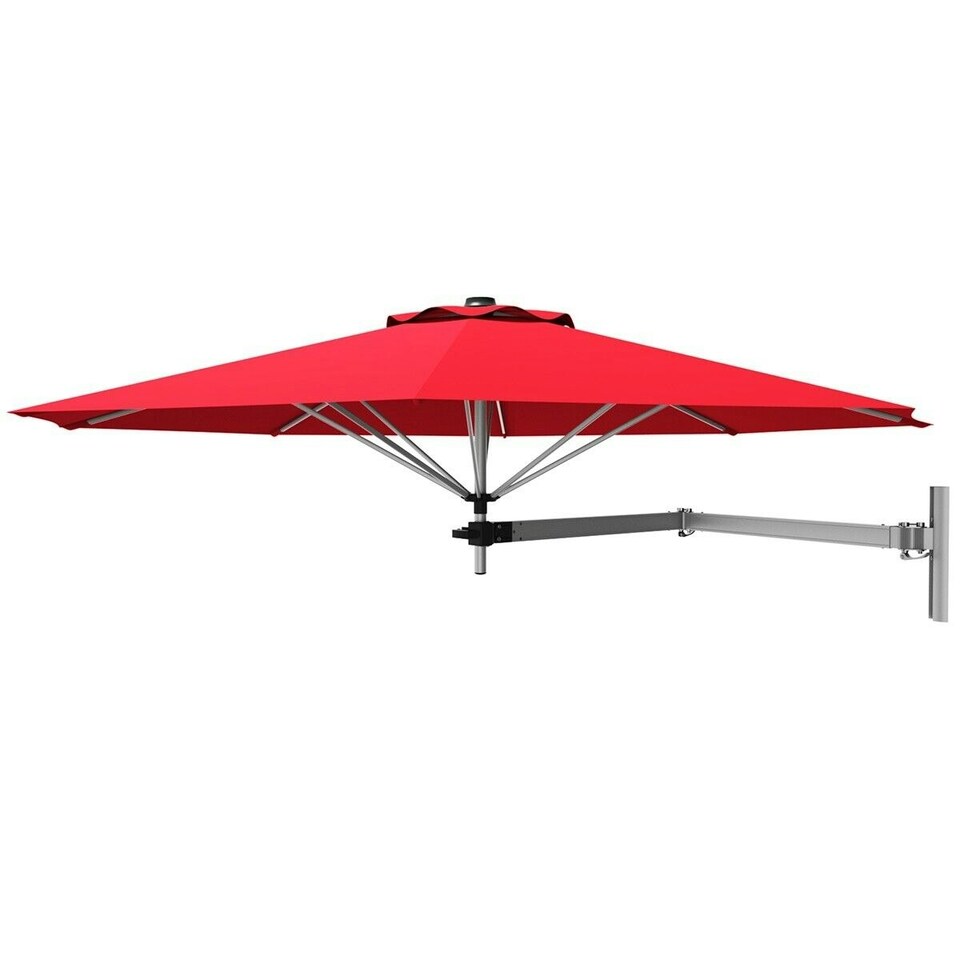 image 1 of COSTWAY Garden Wall Mounted Cantilever Parasol Tilting Umbrella Red