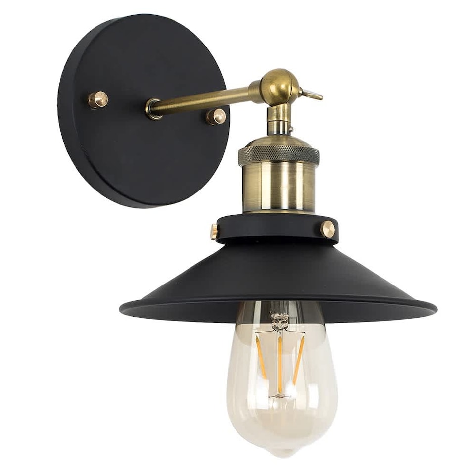 image 1 of ValueLights Colonial Industrial Black and Antique Brass Wall Light