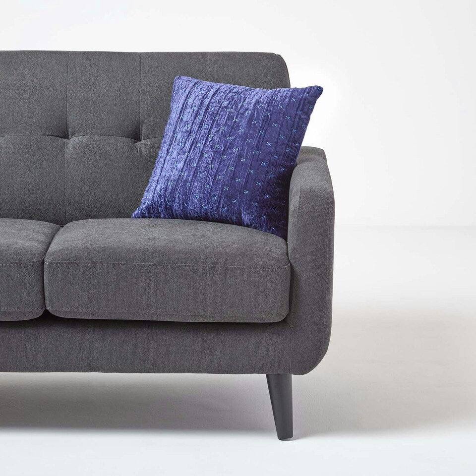 image 1 of Homescapes Navy Blue Crushed Velvet Cushion Cover - 55 x 55 cm Blue