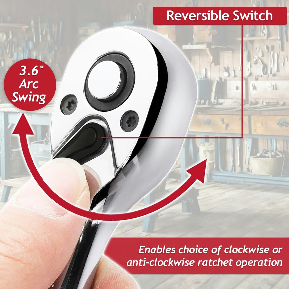 image 1 of SPARES2GO 3/8" Socket Ratchet Square Drive 100 Teeth Quick Release Reversible Chrome Vanadium Steel Tool