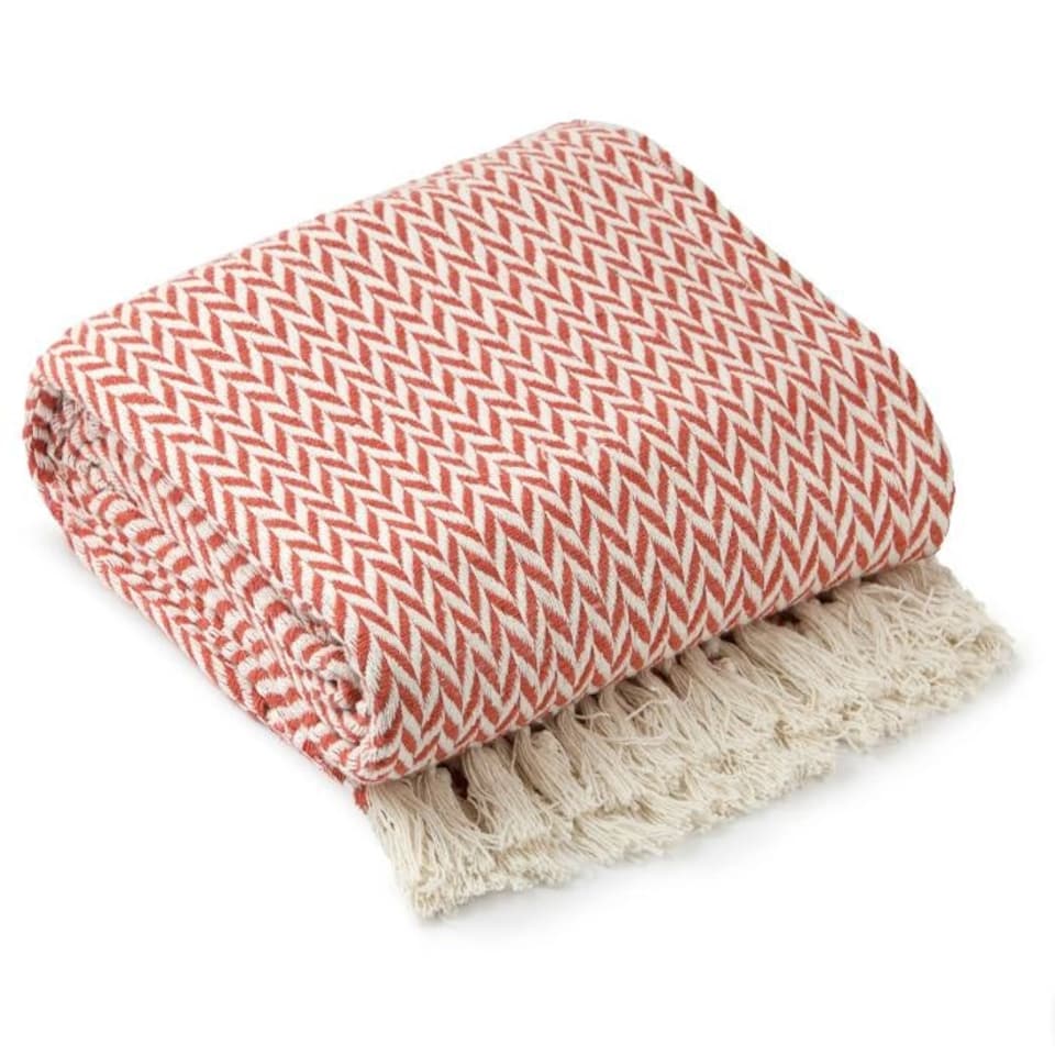 image 1 of Chevron Collection Recycled Cotton Throw in Orange (70" x 100")