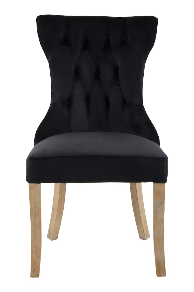 image 1 of Black Buttoned Dining Chair,Button Tufted Accent Chair,Upholstered Seat With Wooden Legs,Decorative Chair | Black