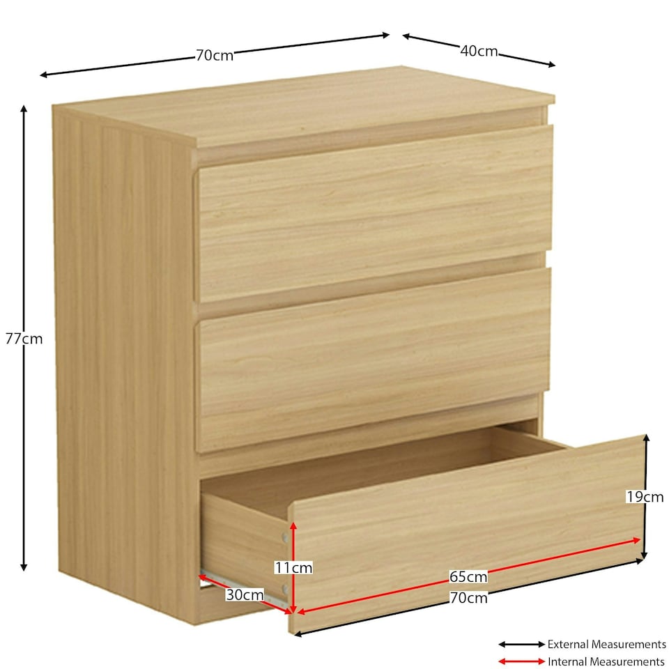image 1 of Vida Designs Denver 3 Drawer Chest of Drawers Bedroom Storage, Pine