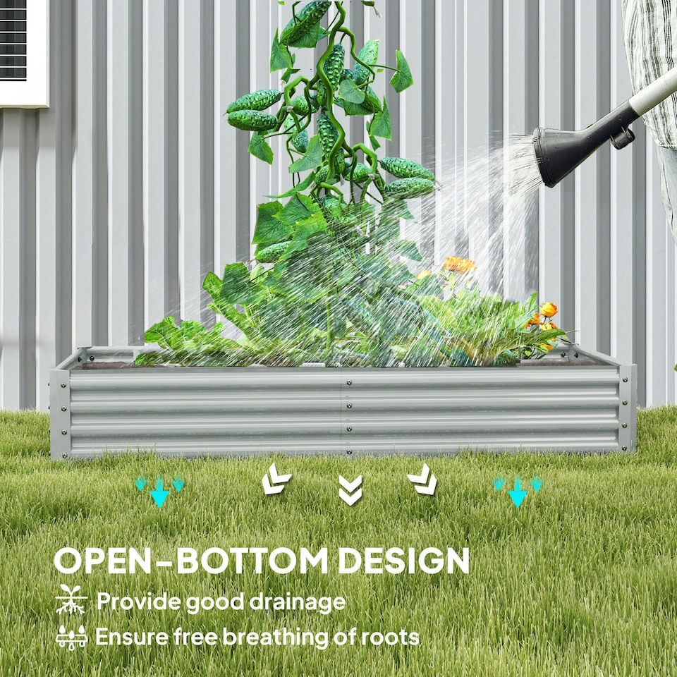 image 1 of Outsunny Galvanised Raised Garden Bed, 180x90x30cm Raised Bed, Silver 