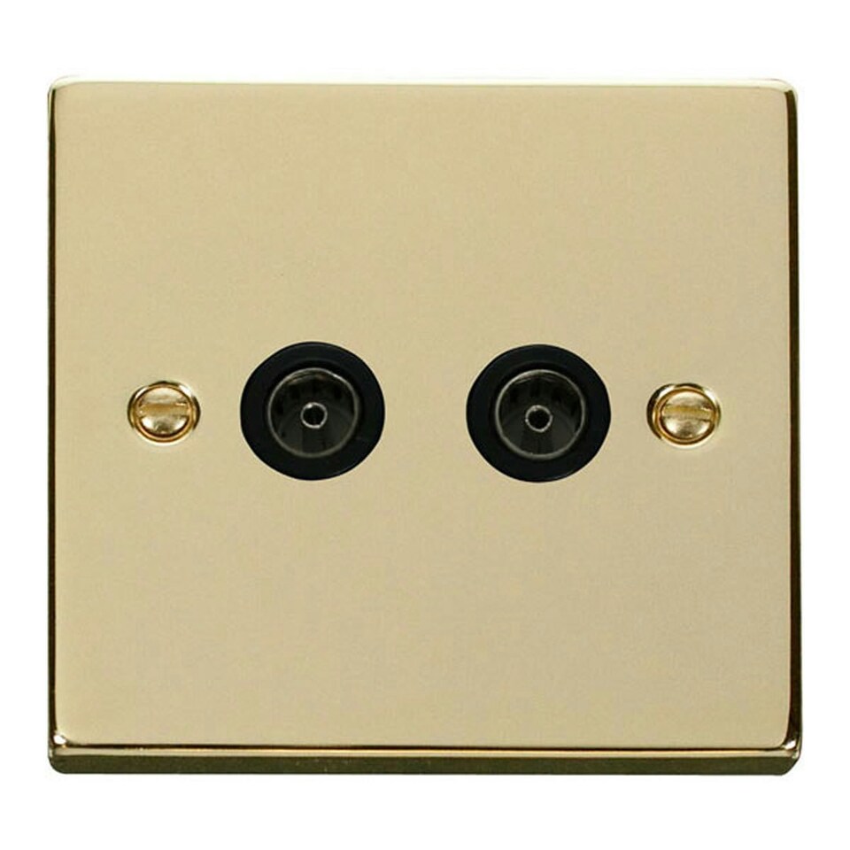 SE HOME Polished Brass 2 Gang Twin Coaxial TV Socket Black | Polished Brass