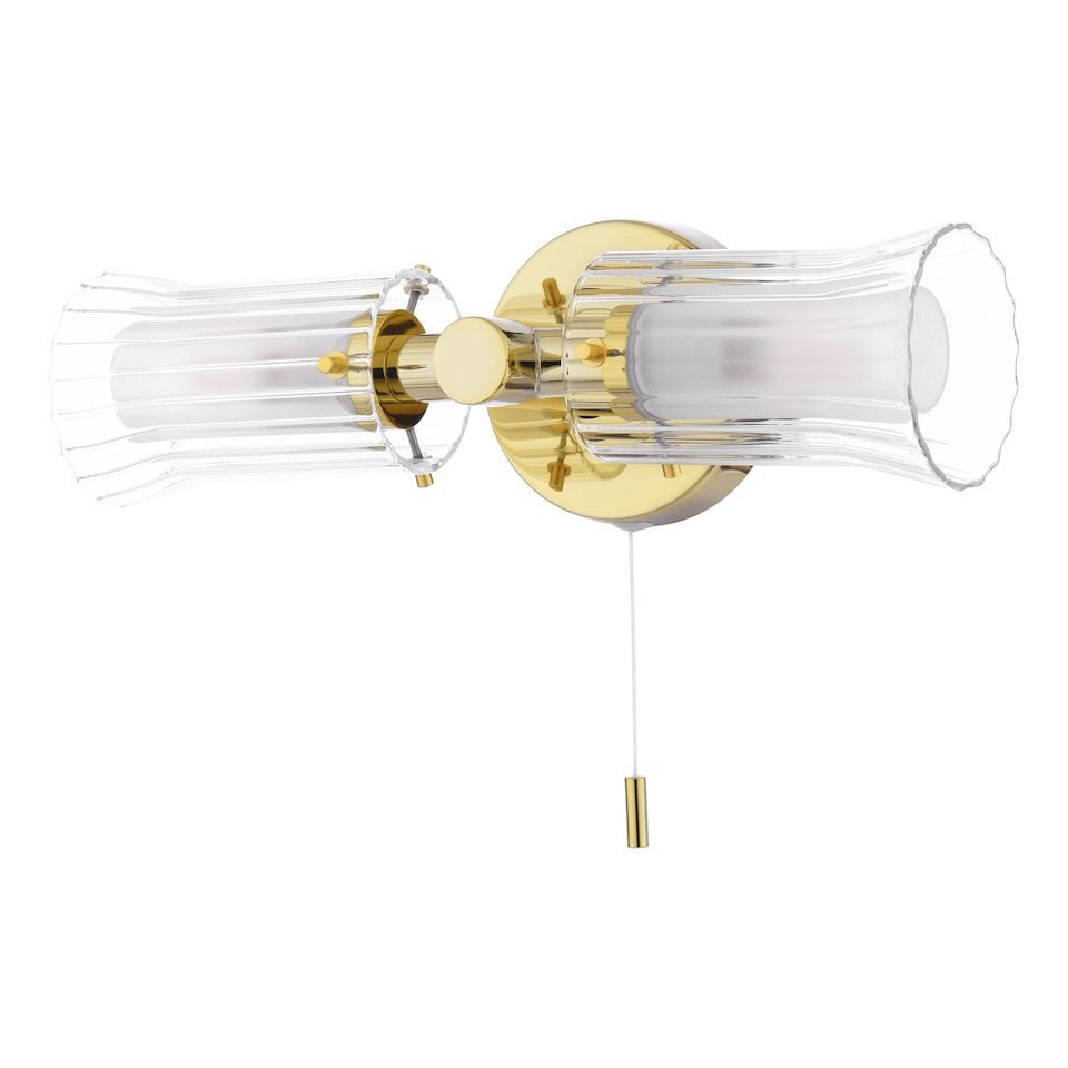 image 1 of Elba 2 Light Bathroom Wall Light Polished Gold and Glass IP44