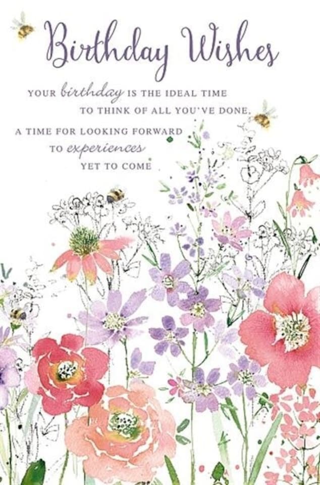 image 1 of Birthday Wishes Card With Pink And Lilac Flowers