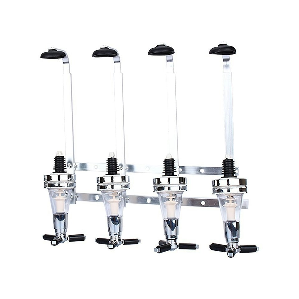 image 1 of Oypla 4 Bottle Wall Mounted Spirit Drink Dispenser Bar Shot Measurer Optics