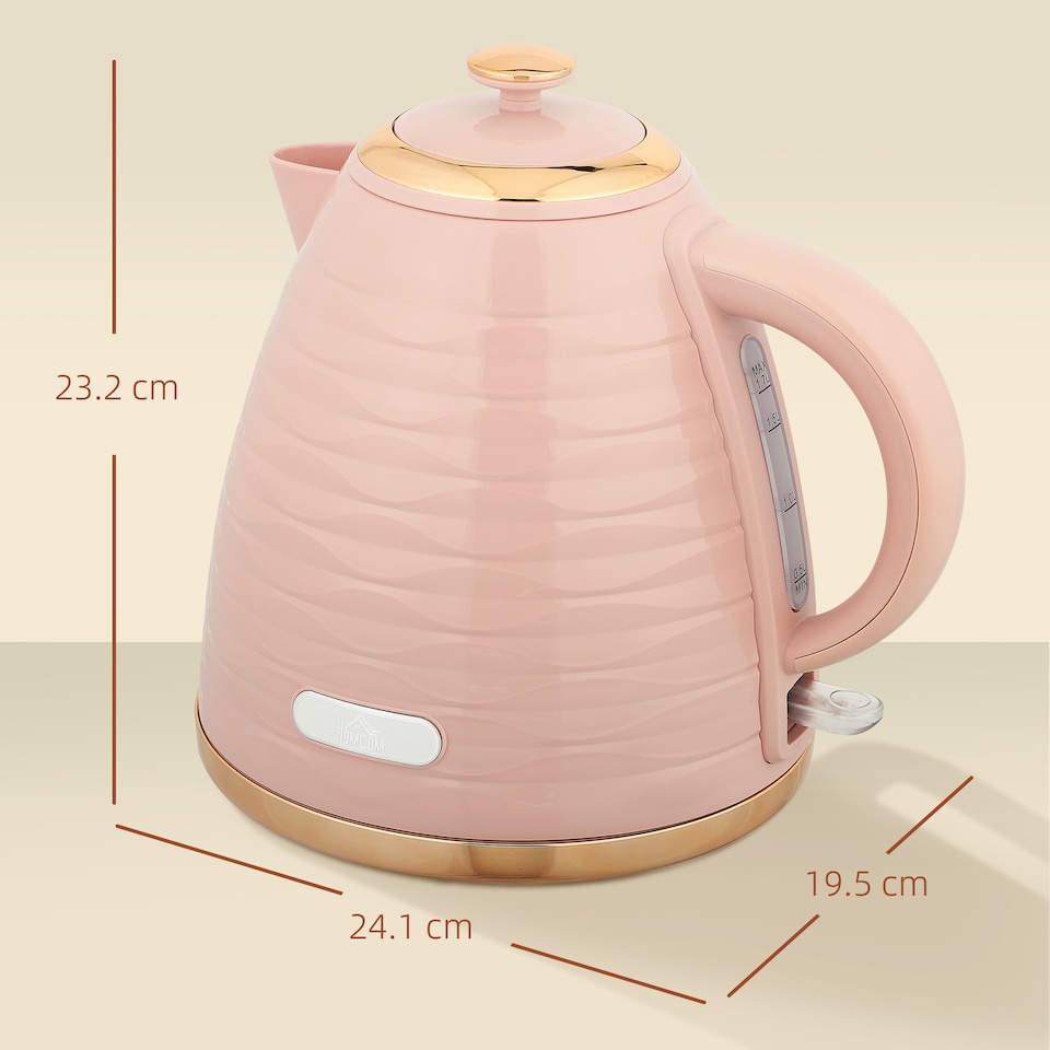 image 1 of HOMCOM Electric Kettle 1.7L, Fast Boil, 3kW Cordless Water Kettle with Removable Washable Anti-scale Filter, UK Otter Thermostat, Auto Shut-off, 360degree Swivel, BPA Free, Pink Water Ripple Texture