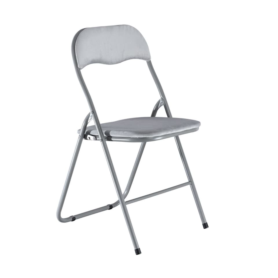 image 1 of 4-Pc Folding Chair Set with Cushioned Velvet Seat and Back | Grey | 4