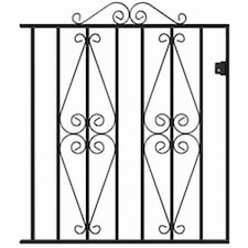 Stirling Scroll Low Flat Top Single Gate - Solid Steel - Fits Gap of 1220 mm x 914 mm High - Electro Galv./Black Powder Coated | Black | 1