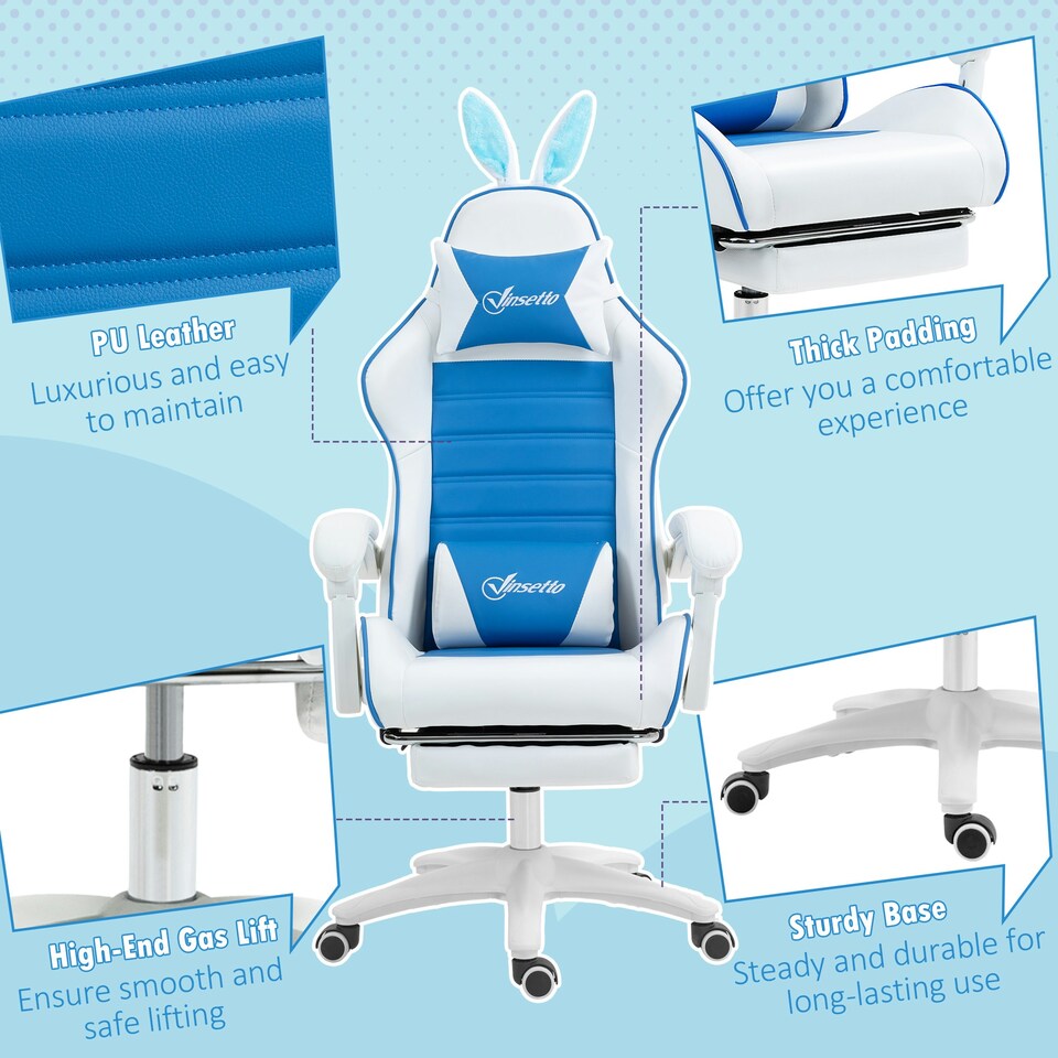 image 1 of Vinsetto Racing Style Gaming Chair with Footrest Removable Rabbit Ears, Yellow