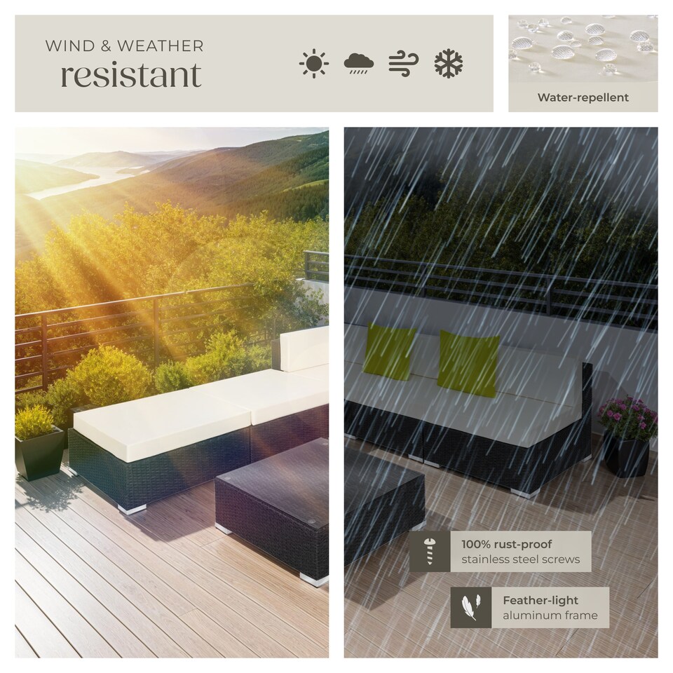 image 1 of Garden Furniture Set Paris - modular corner sofa set with coffee table, thick cushions | Black | black | 75 x 75 x 60 cm | 1