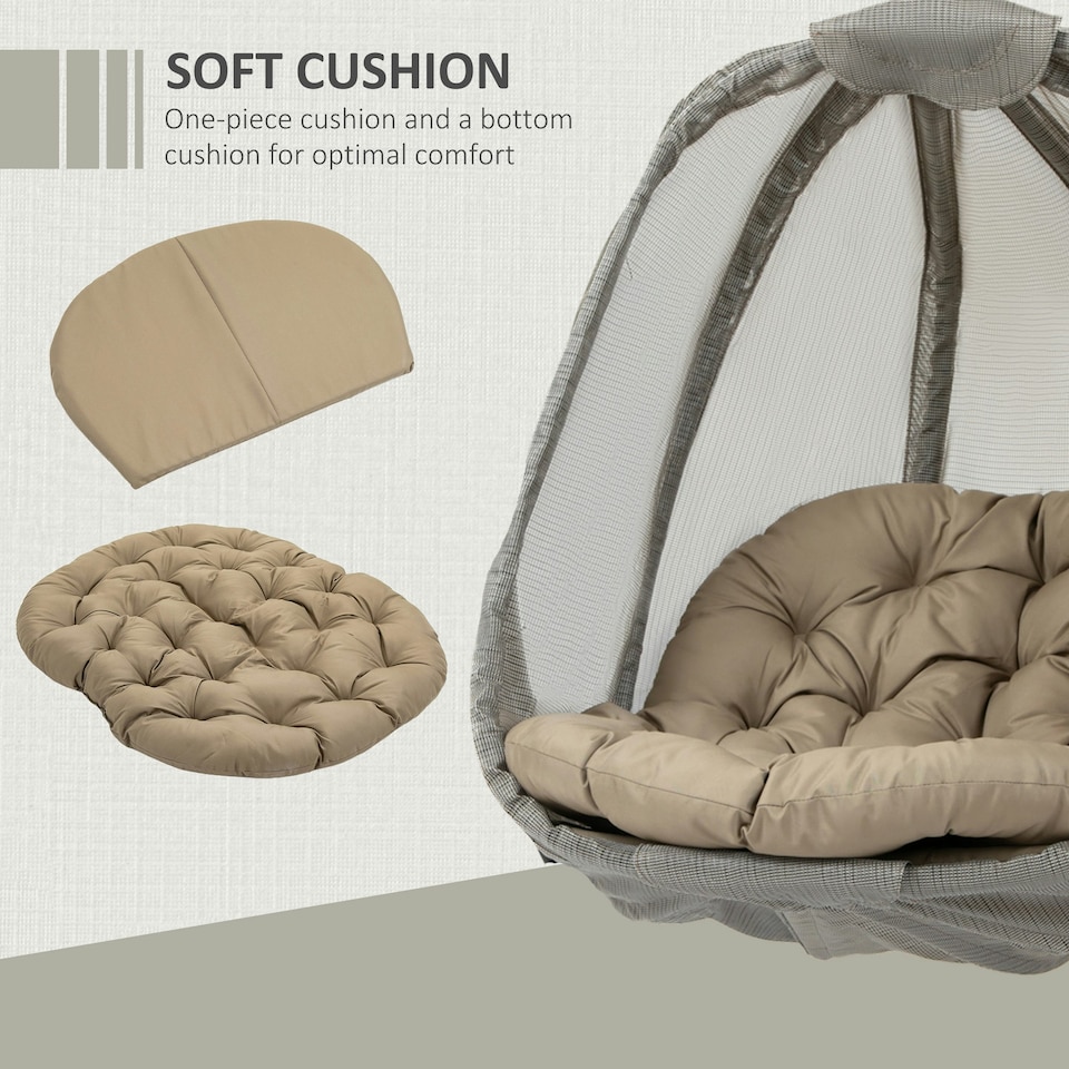 image 1 of Outsunny Folding Hanging Egg Chair w/ Cushion and Stand for Indoor Brown