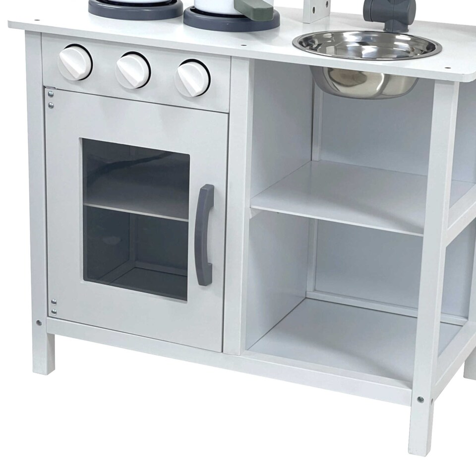 image 1 of Childrens Kids Roleplay Wooden Play Kitchen Cooking Playset with Utensils