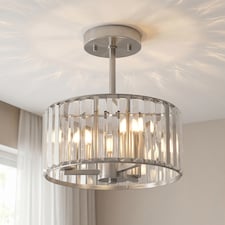 HOMCOM Semi Flush Mount Modern Crystal Chandelier Ceiling Light