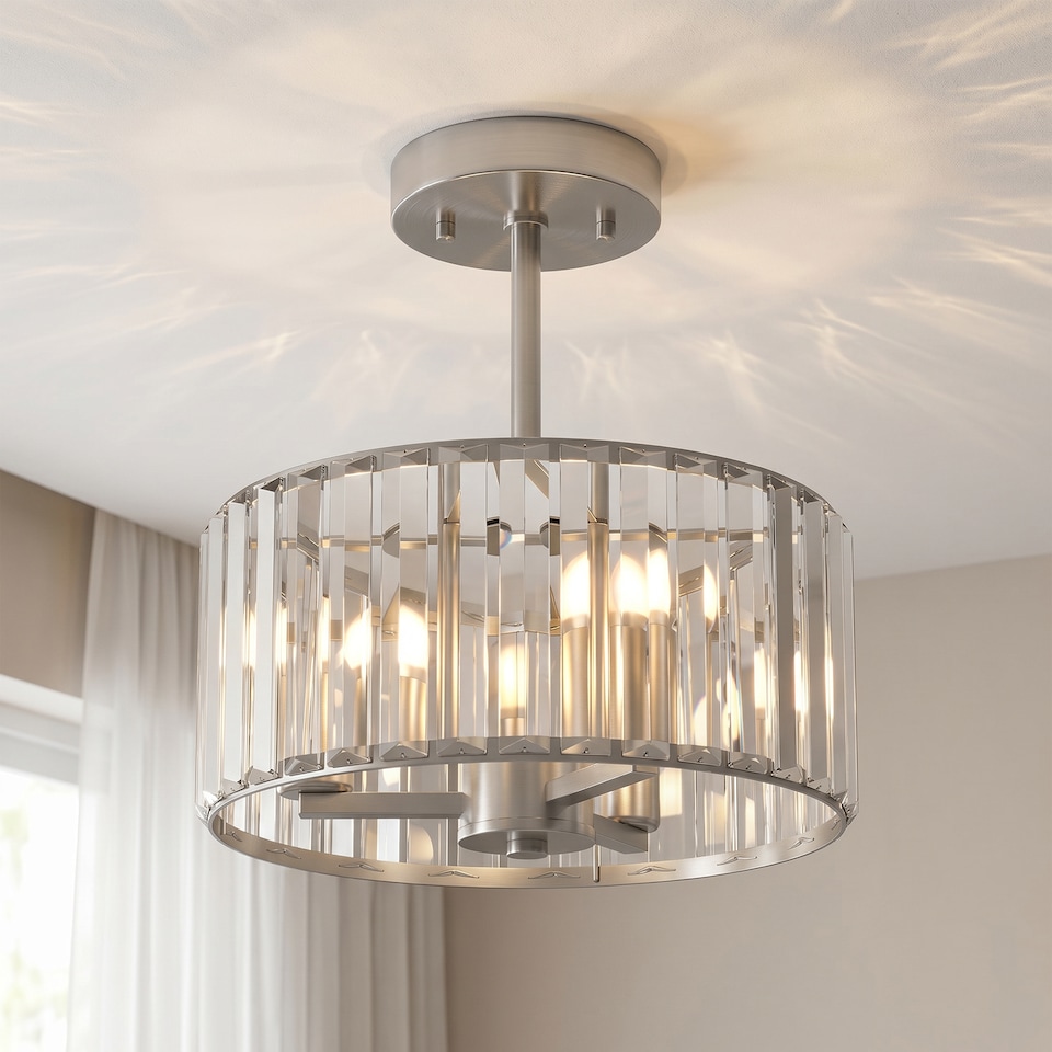 image 1 of HOMCOM Semi Flush Mount Modern Crystal Chandelier Ceiling Light