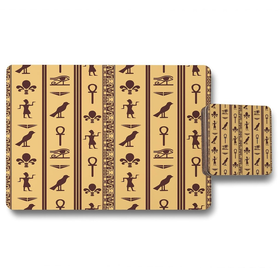 image 1 of Eye of Horus, Pharaoh, Flowers, Pyramid, Bird, Ankh (Placemat & Coaster Set)