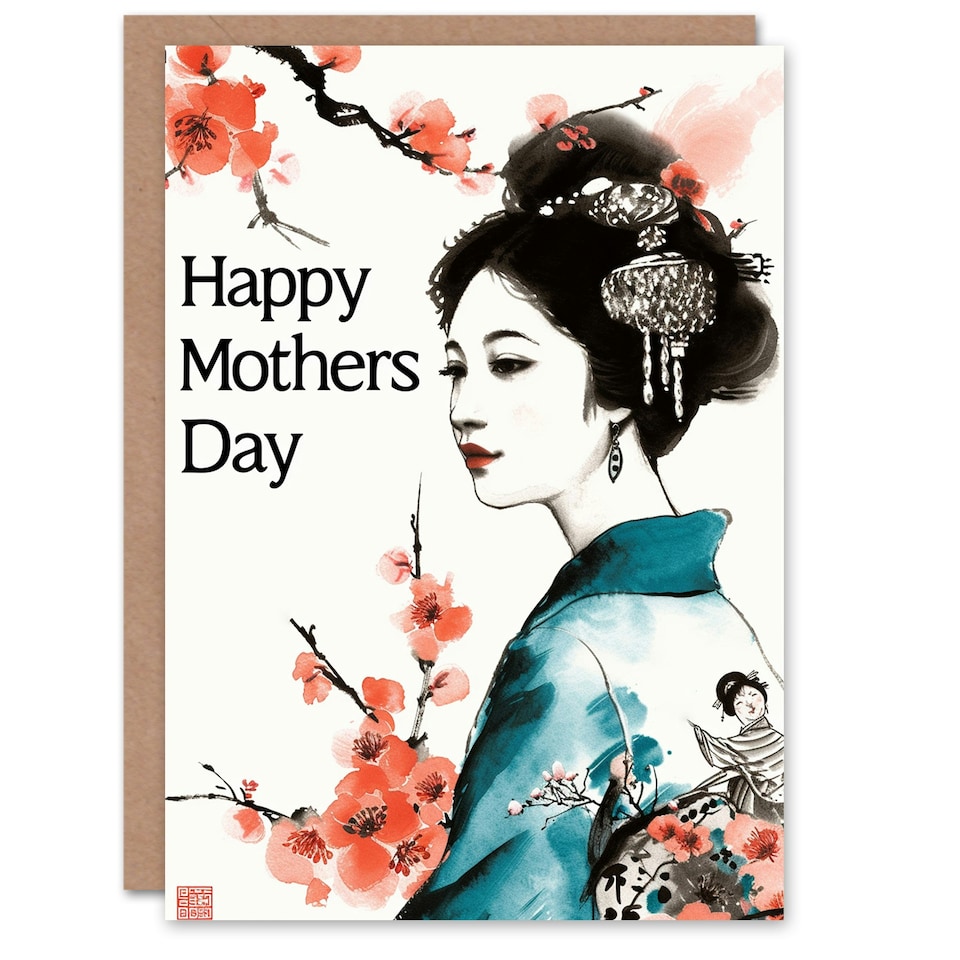 image 1 of Mothers Day Card Geisha Cherry Blossom Flowers Mum Card