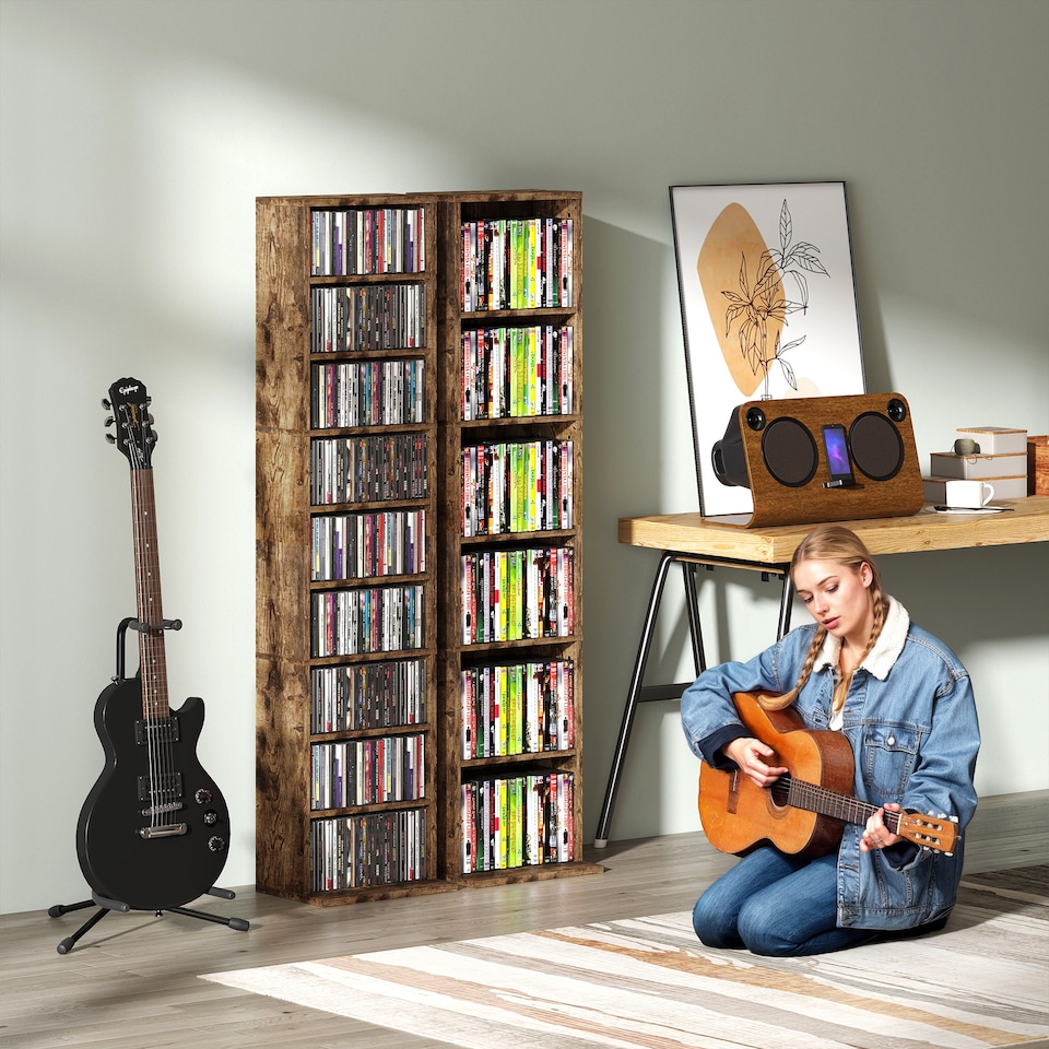 image 1 of HOMCOM 260 CD Storage Unit 120 DVD Storage Tower with 9 Compartments | Brown