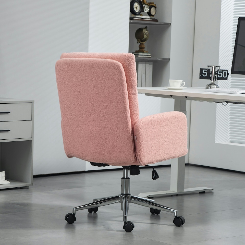 image 1 of HOMCOM Upholstered Desk Chair with Height Adjustable, Pink