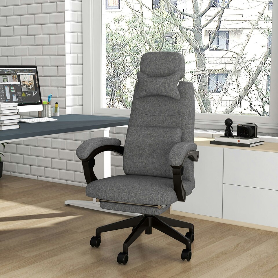 image 1 of Vinsetto Home Office Chair Reclining Computer Chair w/ Lumbar Support Dark Grey