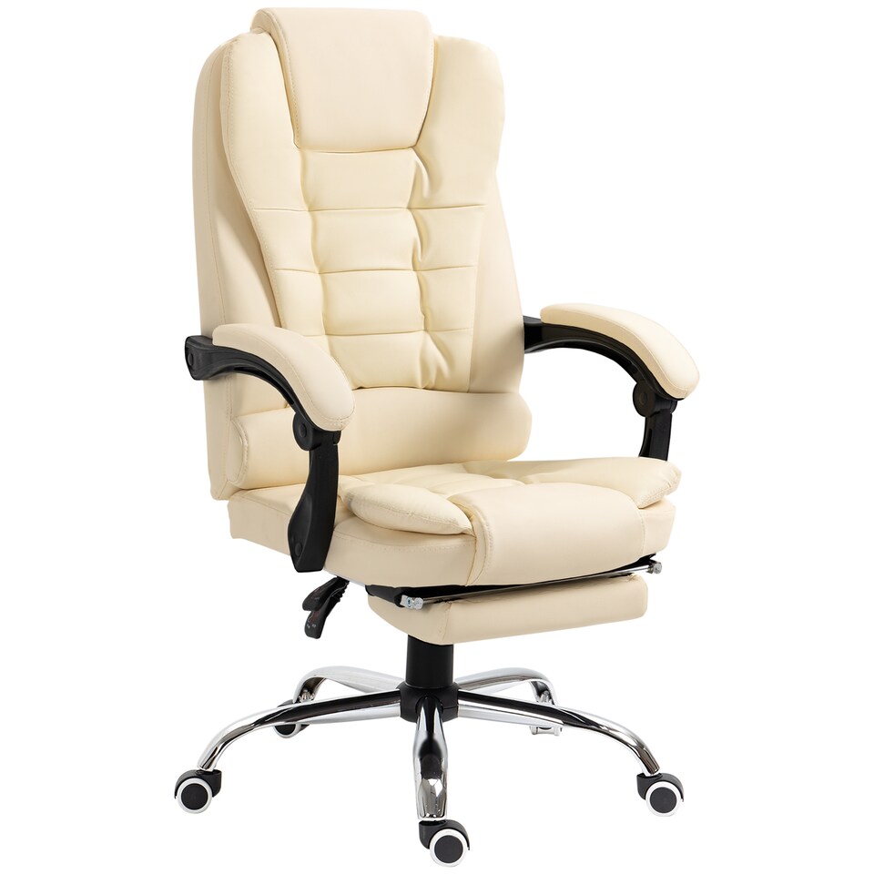 image 1 of HOMCOM Executive Office Chair, Home Office Chair with Swivel Wheels, Reclining Backrest, Retractable Footrest, Cream White