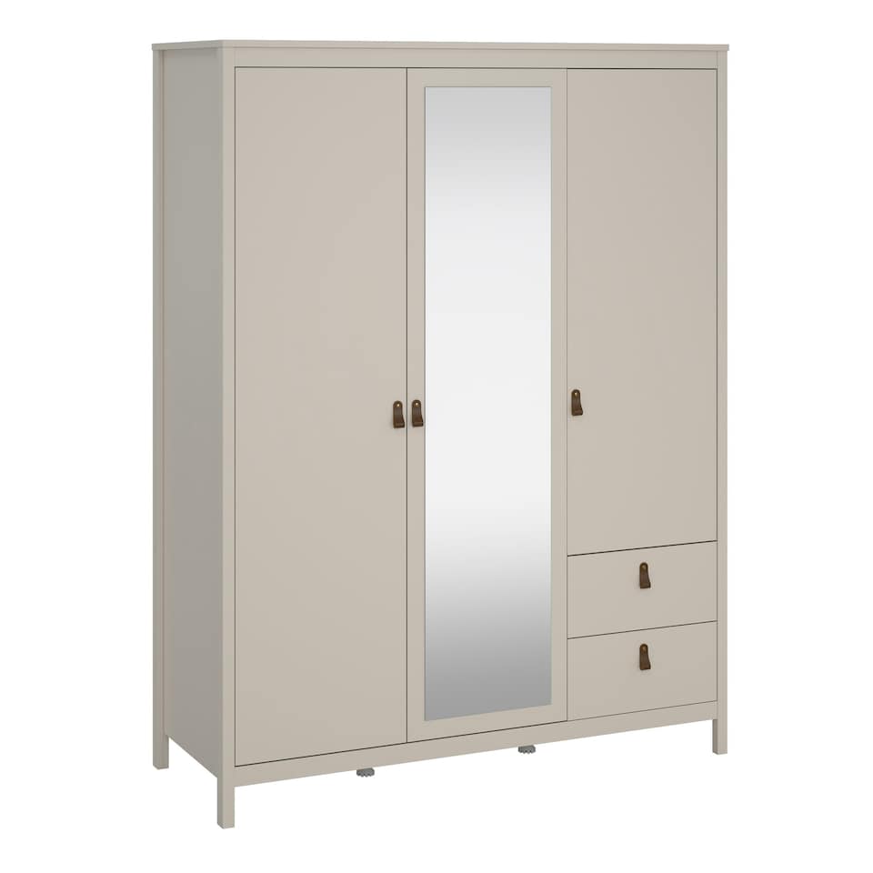 image 1 of Barcelona Wardrobe with 2 Doors + 1 Mirror Door + 2 Drawers in Cashmere Cream
