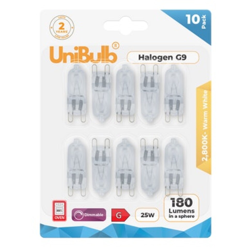 image 1 of UniBulb Halogen G9 Capsule 180lm 25W 2800K (Warm White) Light Bulb - Pack of 10