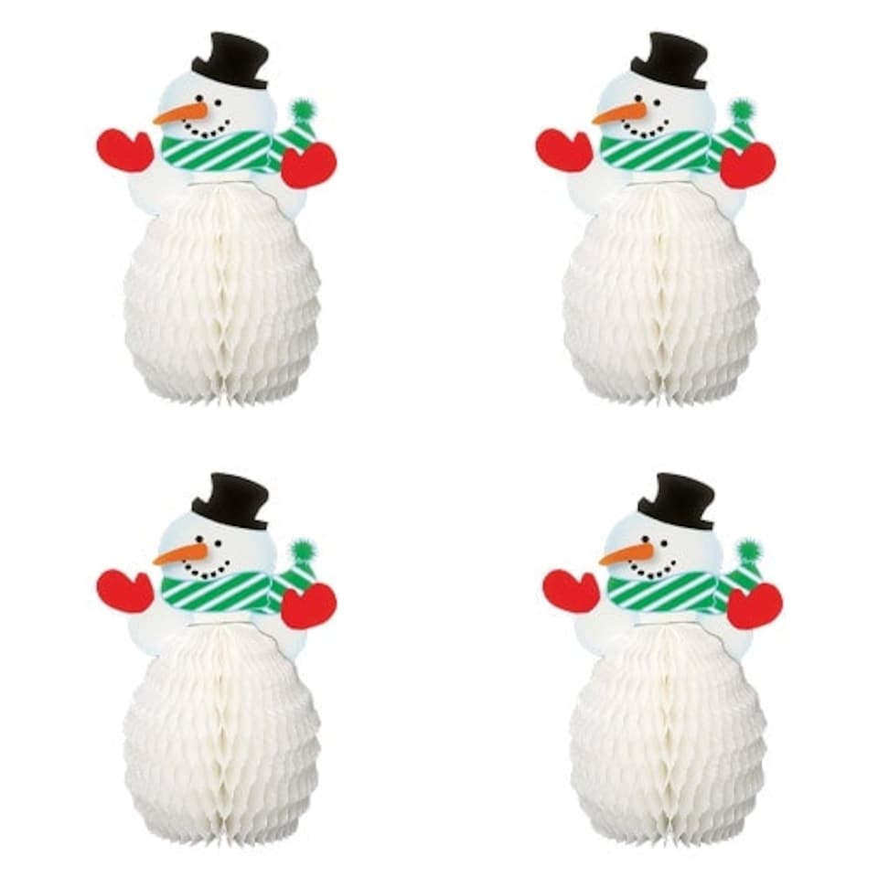 Snowman Honeycomb Christmas Table Centrepiece Decorations 15cm - Pack of 4