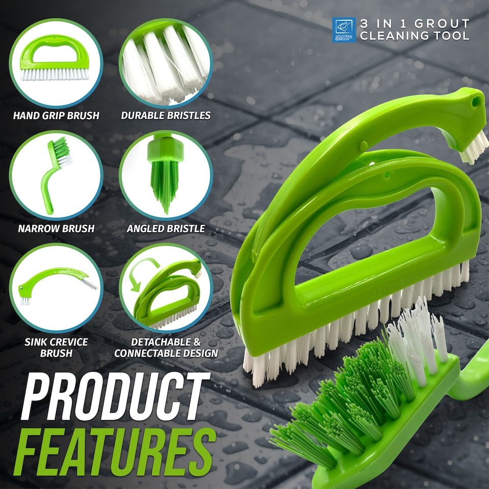 image 1 of Grout & Tile Cleaning Brush Set 3 in 1 Tool for Cleaning Bathroom Tiles and Showers