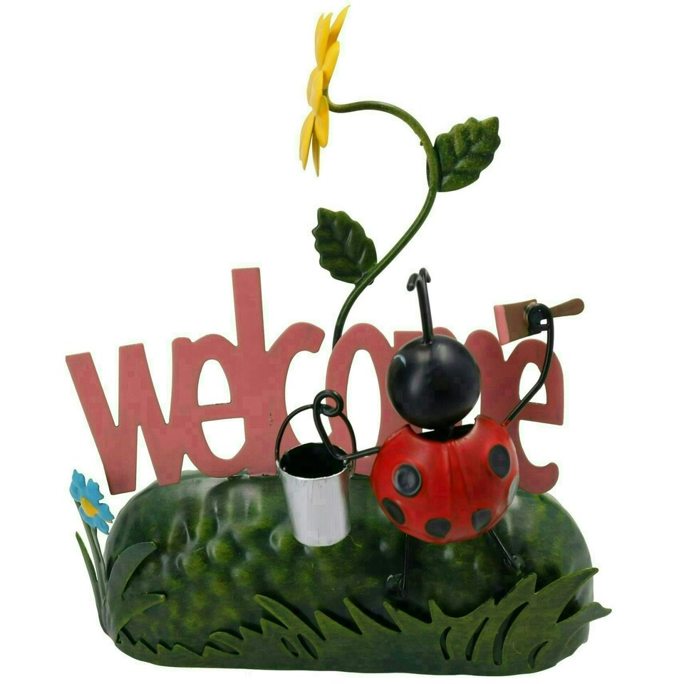 image 1 of Miniature Life Metal Ladybird Welcome Garden Home Gift Ornament 9x17x20cm