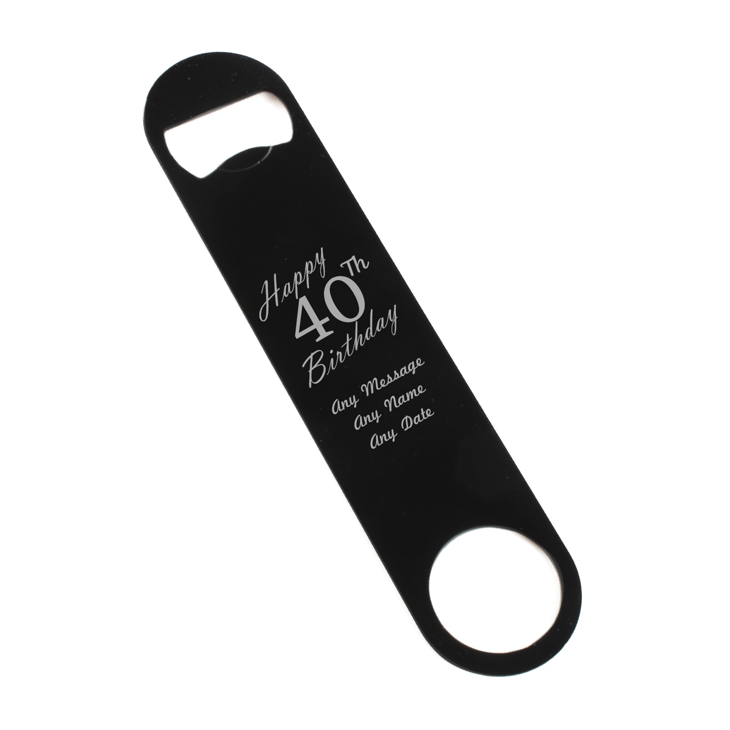 Uniqueful Personalised Happy 40th Birthday Black Steel Bar Blade Bottle Opener