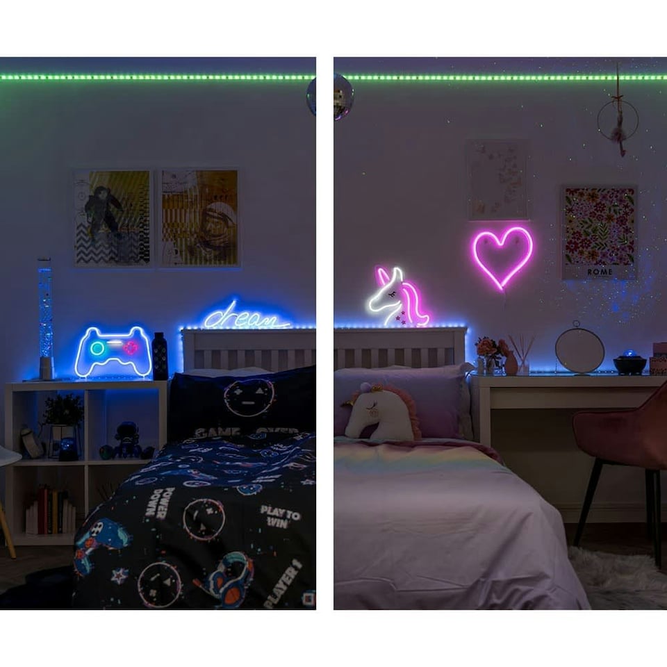 image 1 of ValueLights Heart neon Heart Neon White Illuminated Decoration and Integrated LED 3W Pink Bulb
