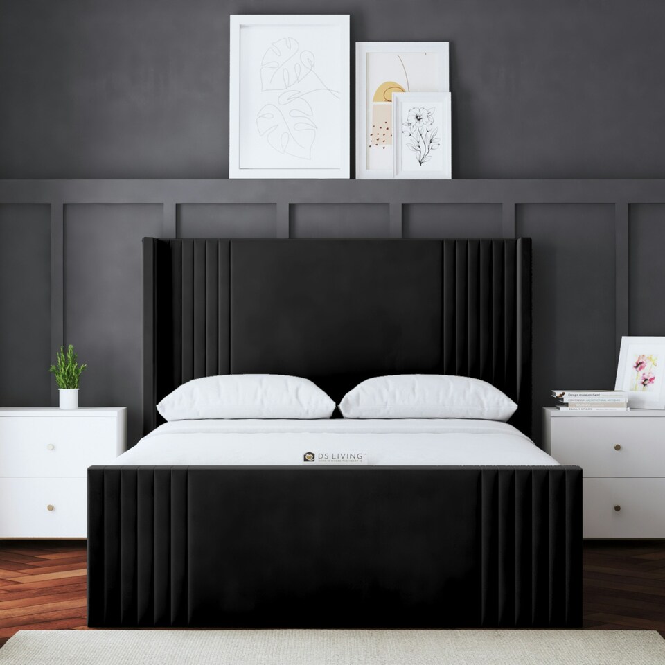 image 1 of Elara Divan Bed with Winged Panel Headboard - Black - Double / 4ft6