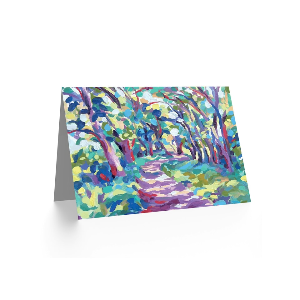 image 1 of Forest Path Colourful Abstract Painting Nature Greeting Card