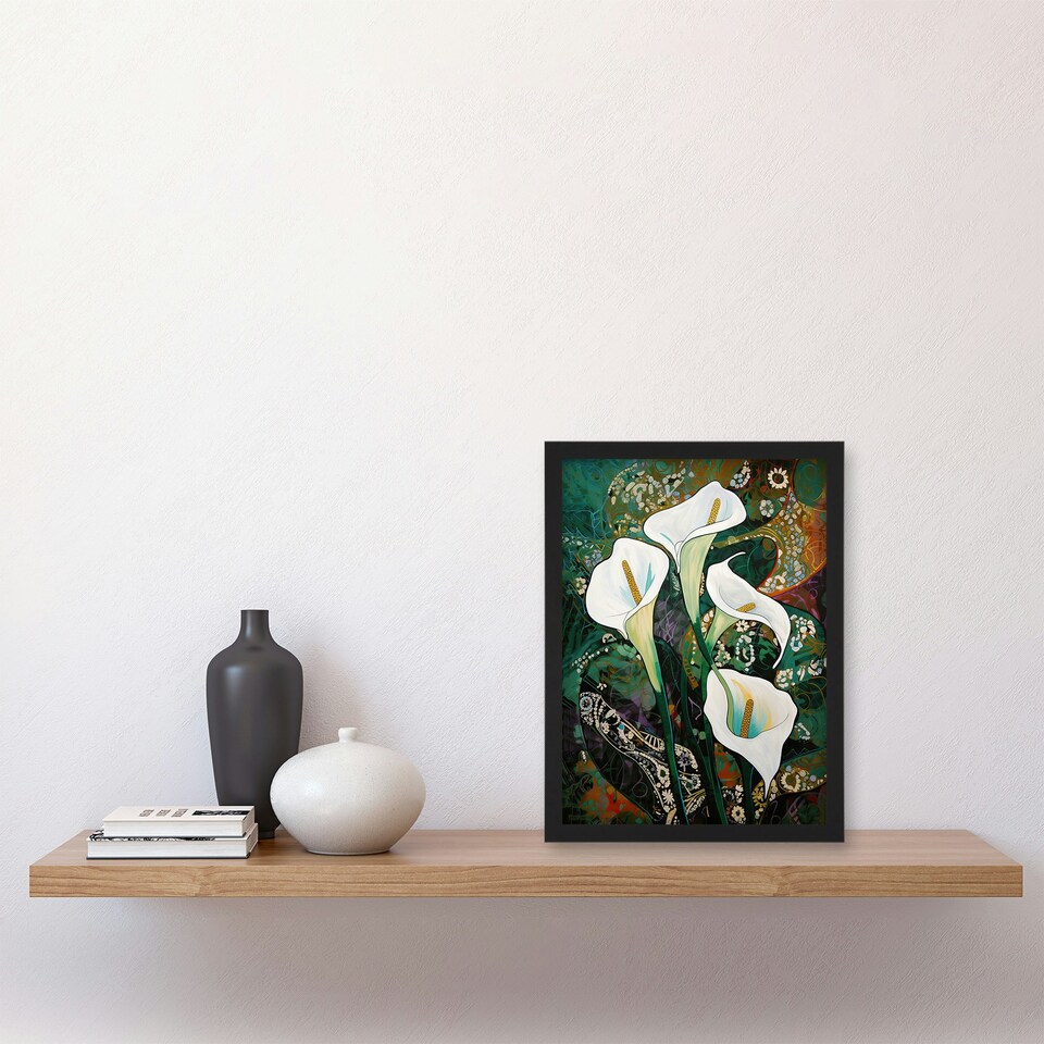 image 1 of Calla Lily Flowers Abstract Lilies Home Decor Black Framed Wall Art Print A4