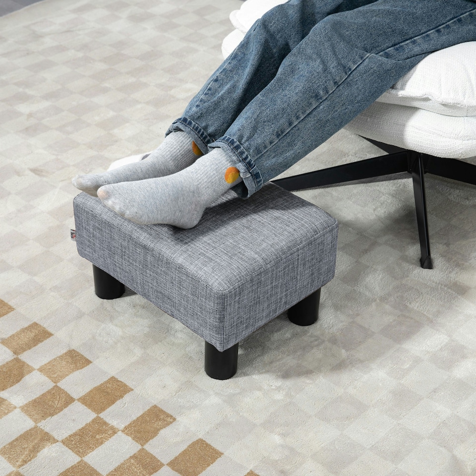 image 1 of HOMCOM Chic Linen Fabric Footstool Ottoman Cube with 4 Plastic Legs Grey