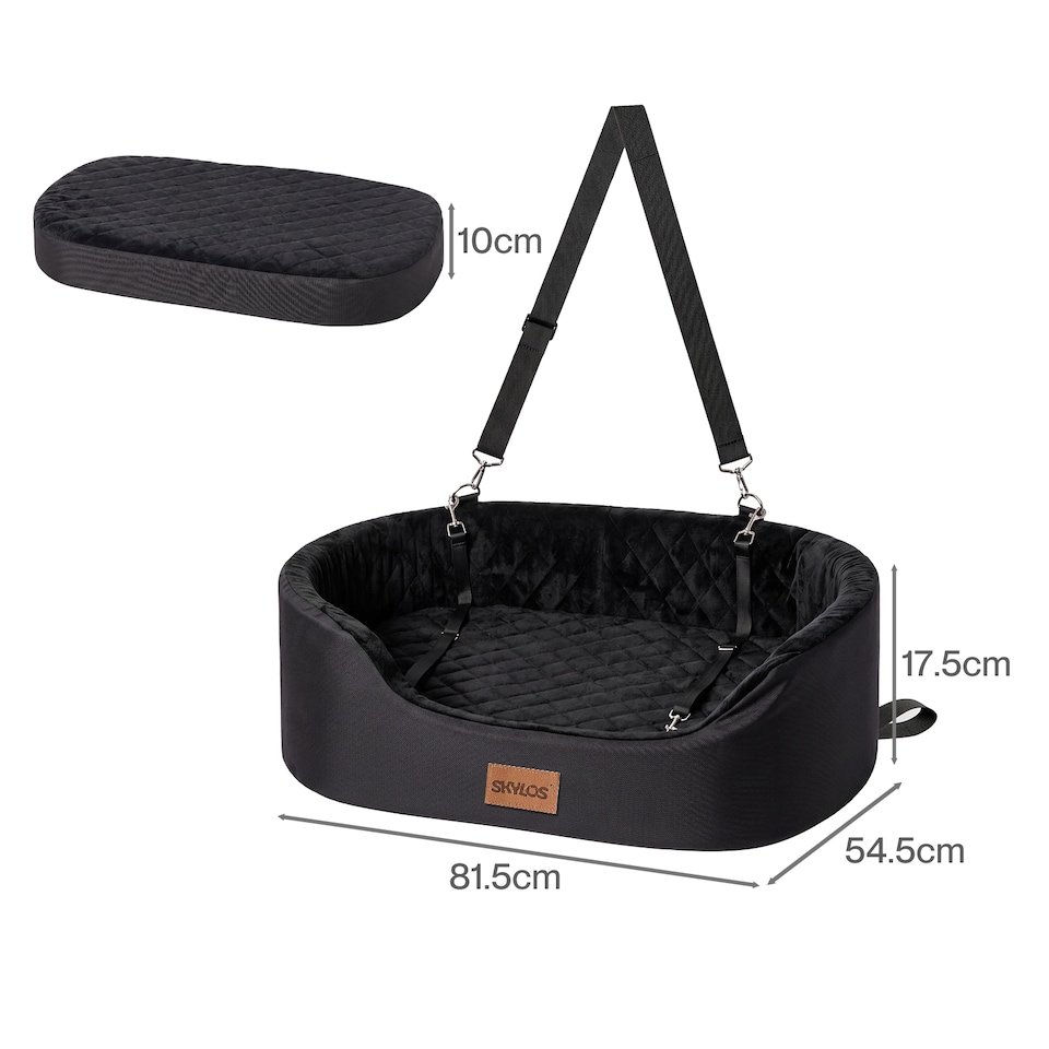image 1 of Skylos Dog Car Seat Large Booster Bed for Cars Travel SUV Black Soft Oxford