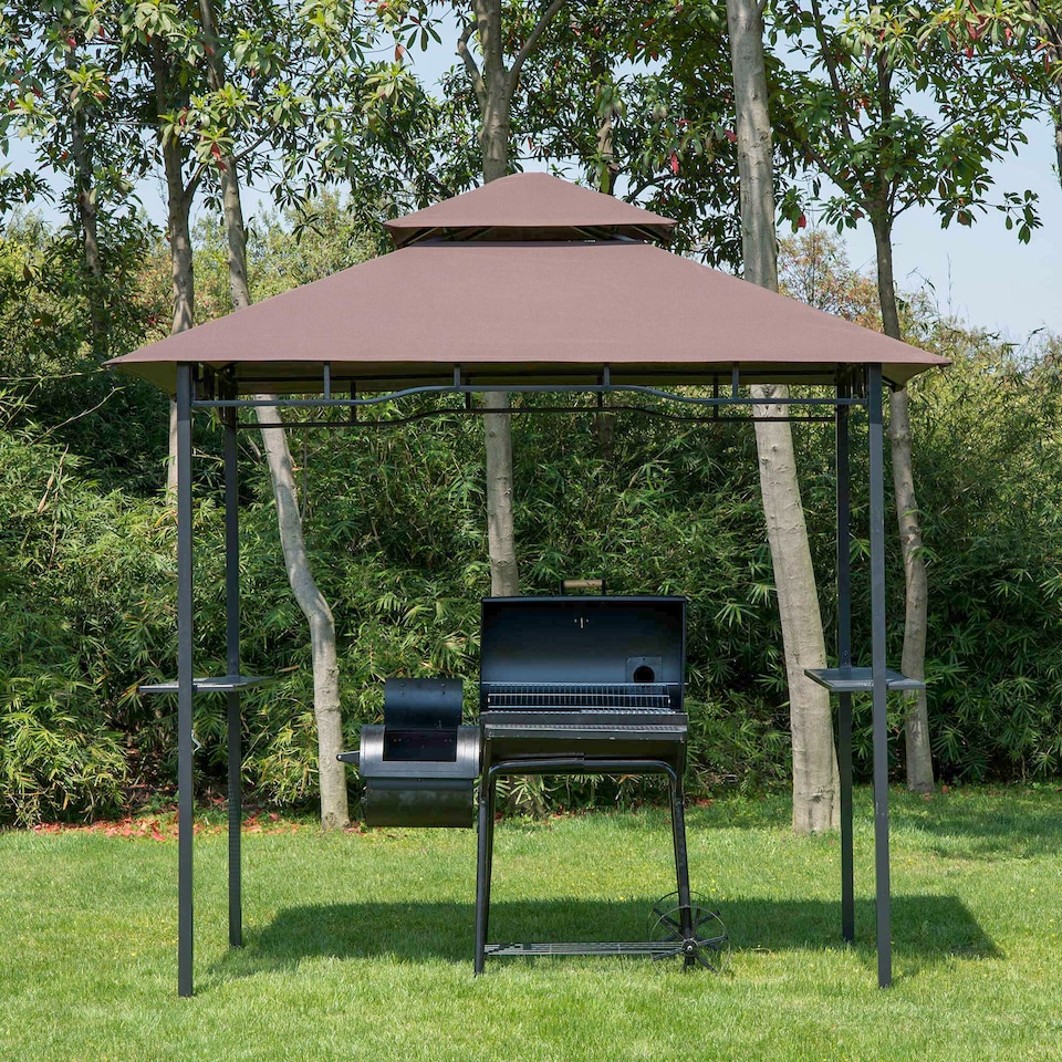 image 1 of Outsunny 2.5x1.5m Grill Gazebo Canopy, Double Tiered Outdoor BBQ Gazebo Shelter with 2 Side Shelves for Garden, Patio, Barbecue, Picnic, Coffee