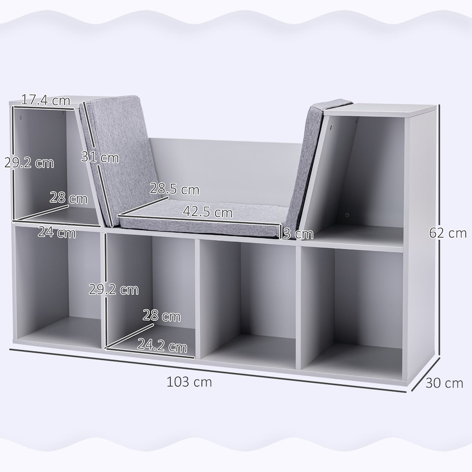 image 1 of HOMCOM Kids Cabinet w/ Six Compartments for Toys, Clothes, Books - Grey