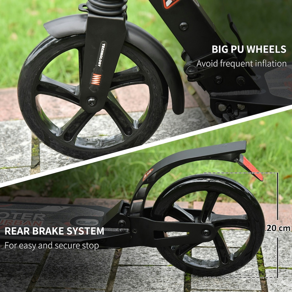 image 1 of HOMCOM Folding Kick Scooter with Big Wheels for 14+ Teens Adult, Black