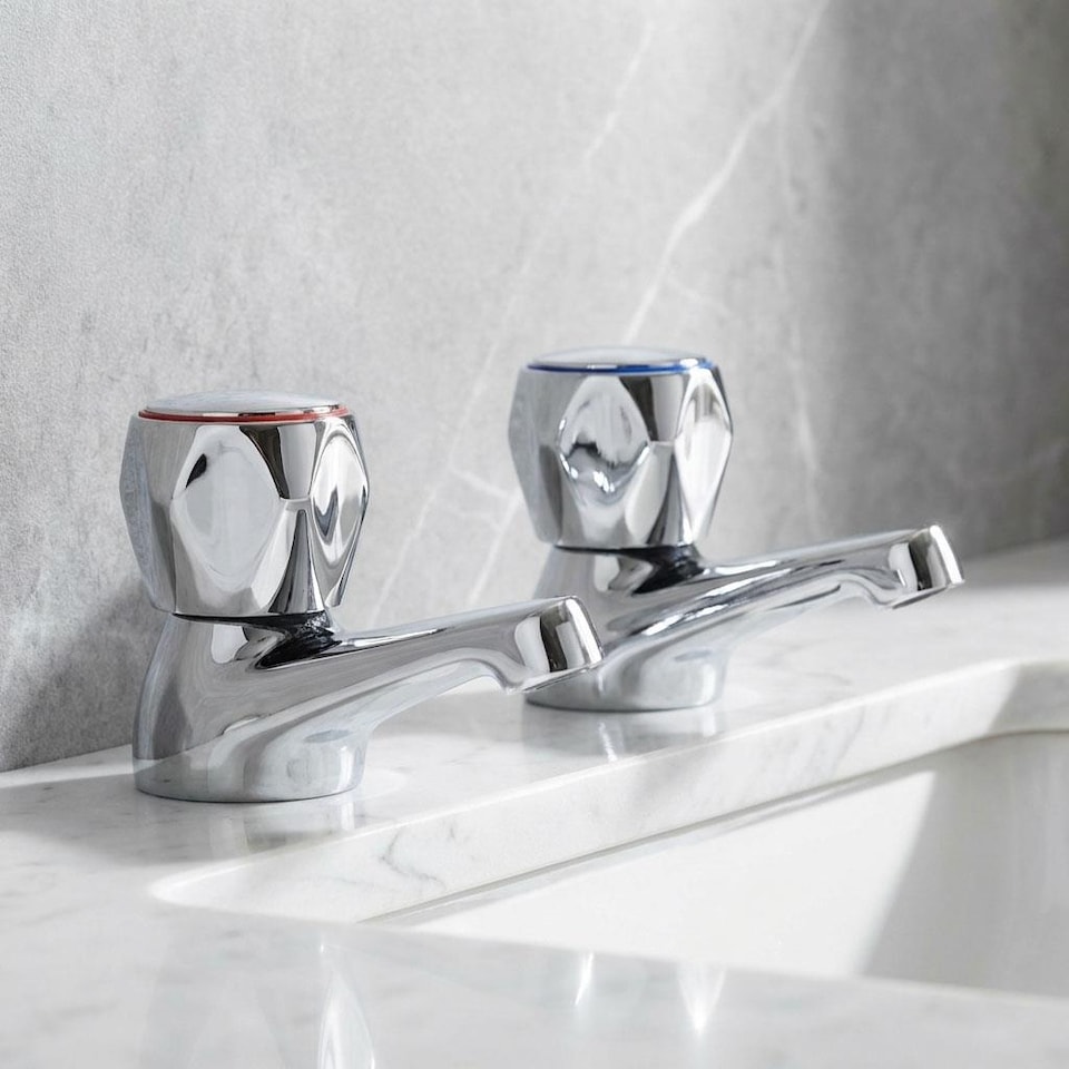 Pair Of Traditional Basin Contract Taps Chrome WRAS Approved - Tesco ...