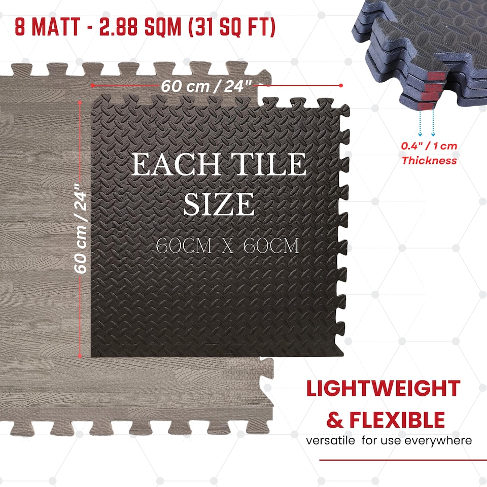 image 1 of Samuel Alexander 8 Piece EVA Foam Floor Protective Tiles / Mats 60x60cm Each - Set Covers 2.88 sqm (31 sq ft)
