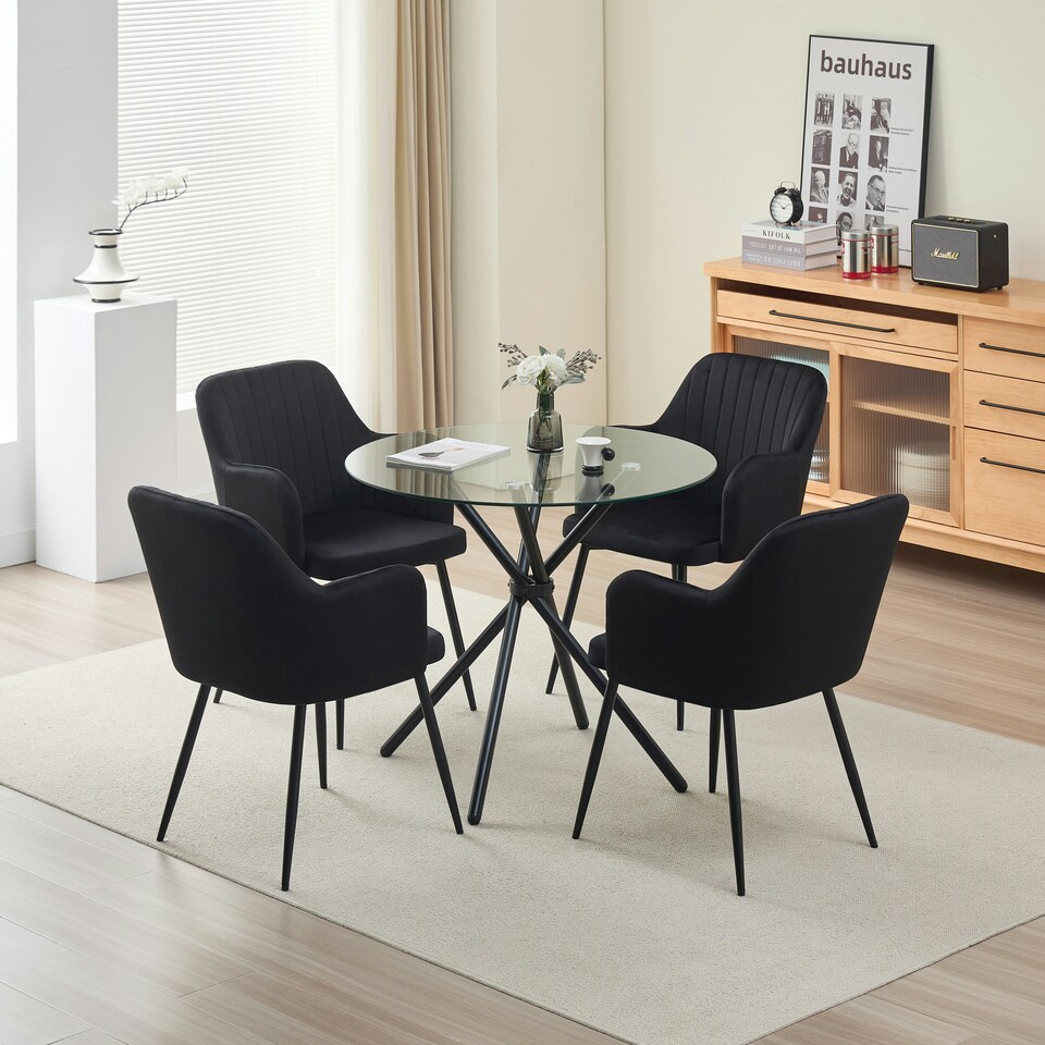 image 1 of New York Dining Table with 4 Charlotte Velvet Chairs Black