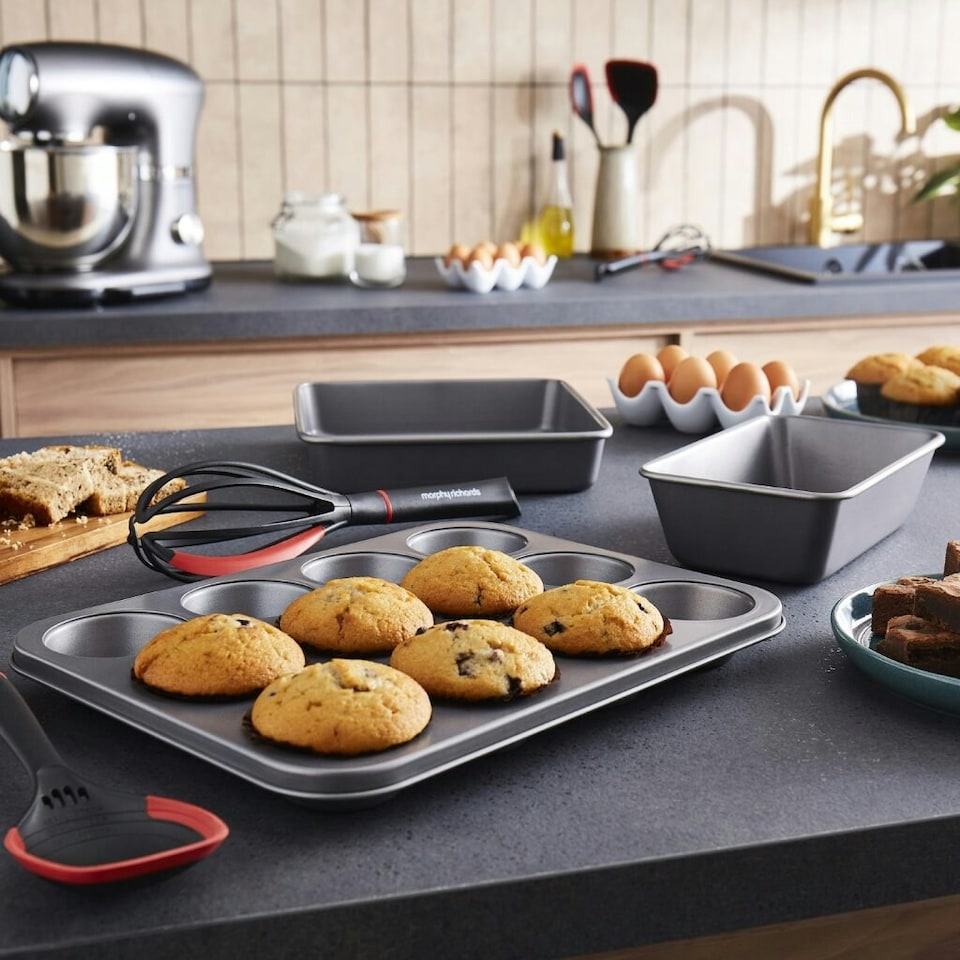 image 1 of Morphy Richards Muffin Tin, Square Cake Tin and 2lb Loaf Tin