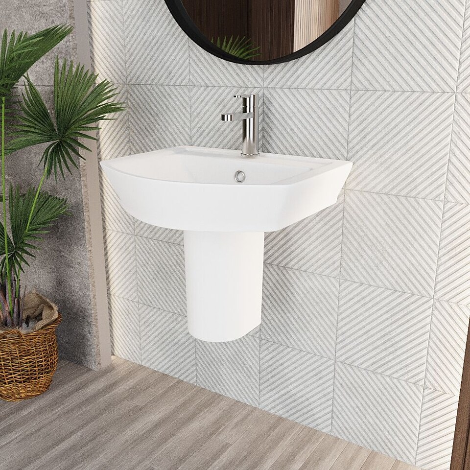 image 1 of Balterley Spirit Square Ceramic Basin and Semi Pedestal - Balterley | White | White