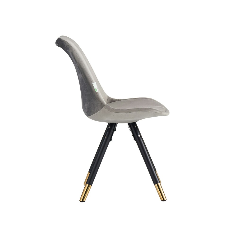 image 1 of Set of 2 Sofia Ergonomic Modern Dining Chairs Upholstered in Velvet, Metal Legs with Gold End Tips | Grey | Dark Grey