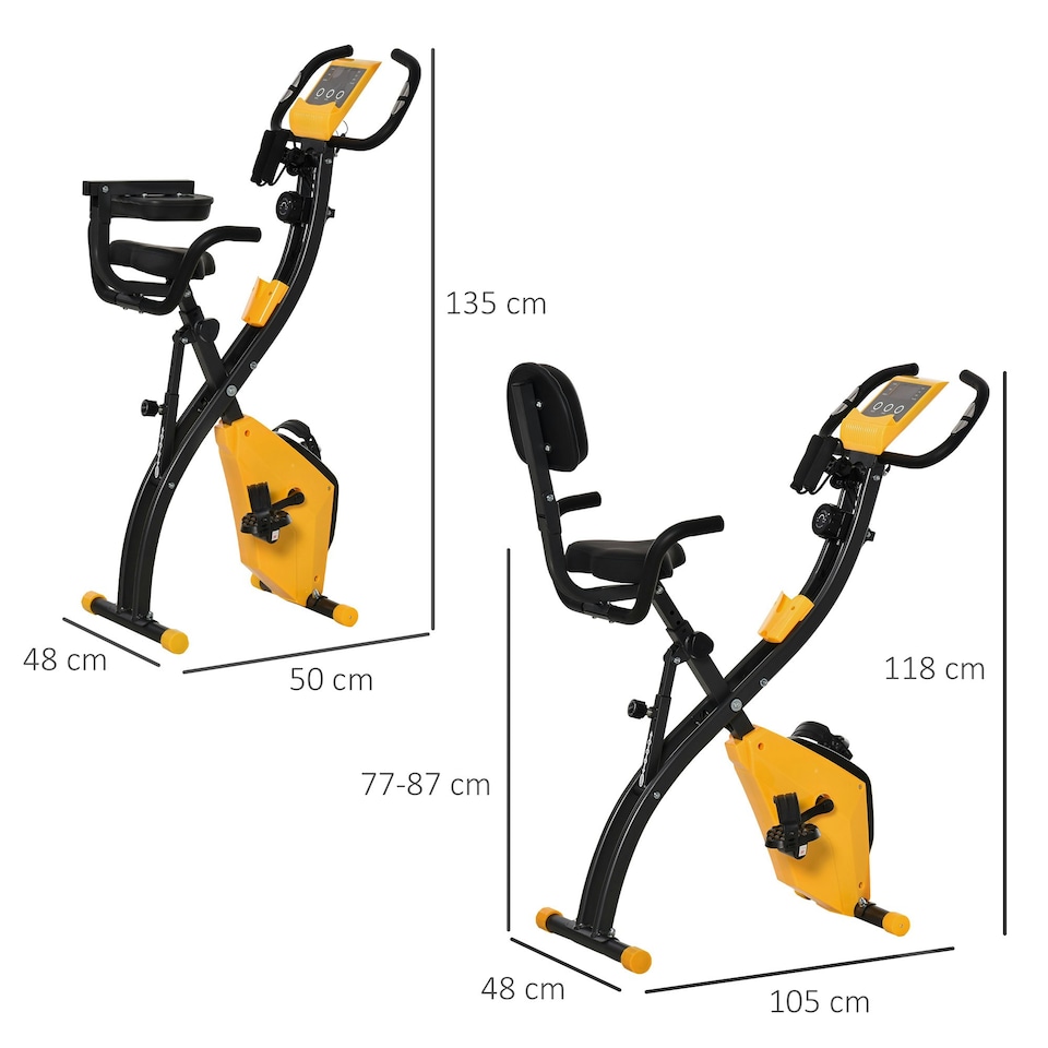 image 1 of HOMCOM 2-In-1 Folding Exercise Bike with 8-Level Magnetic Resistance Yellow
